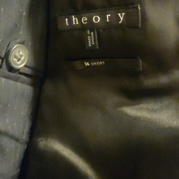 Theory 36S 28w black stripe suit wool spandex stretch slim modern xylo shelton - Picture 3 of 10